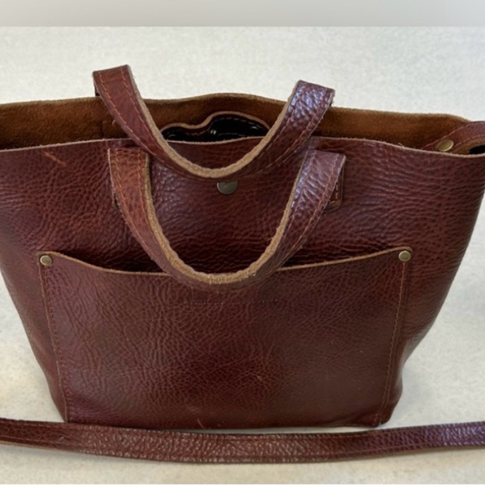 COPY - Portland Leather Goods mini Crossbody tote in color nutmeg.